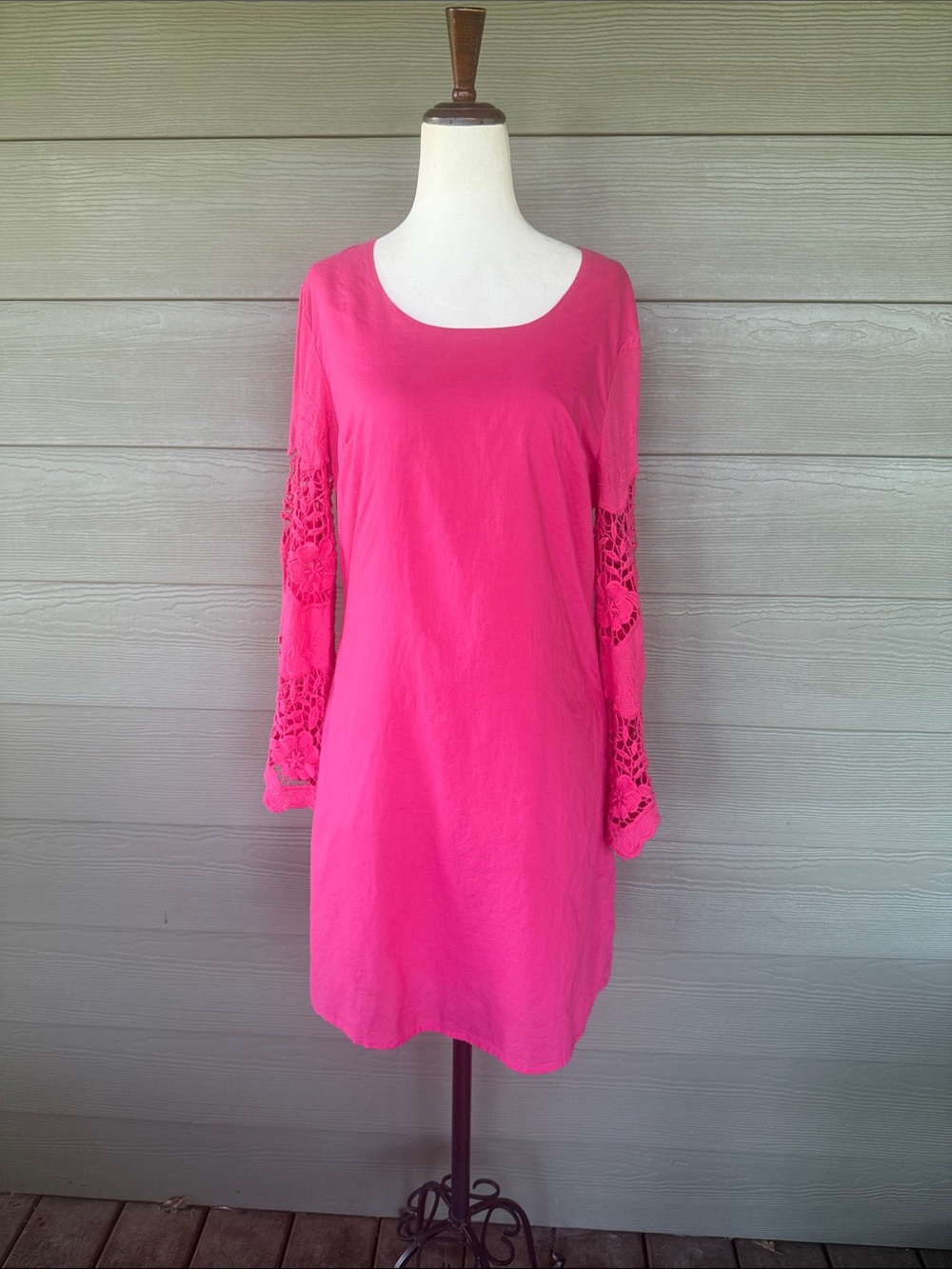 Esley Cotton Dress with Crochet Sleeves